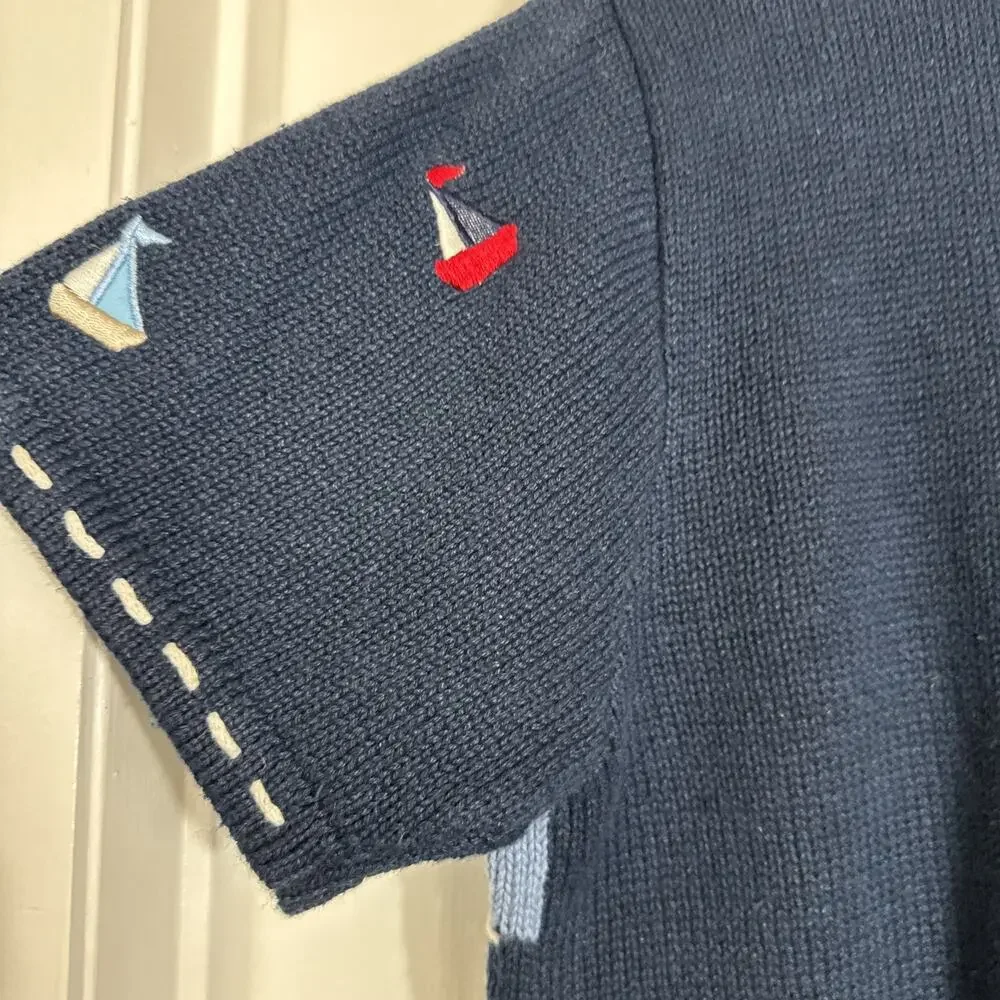 VTG Designers Studio Originals S/S Navy Blue Sweater Nautical Theme Sailboats S